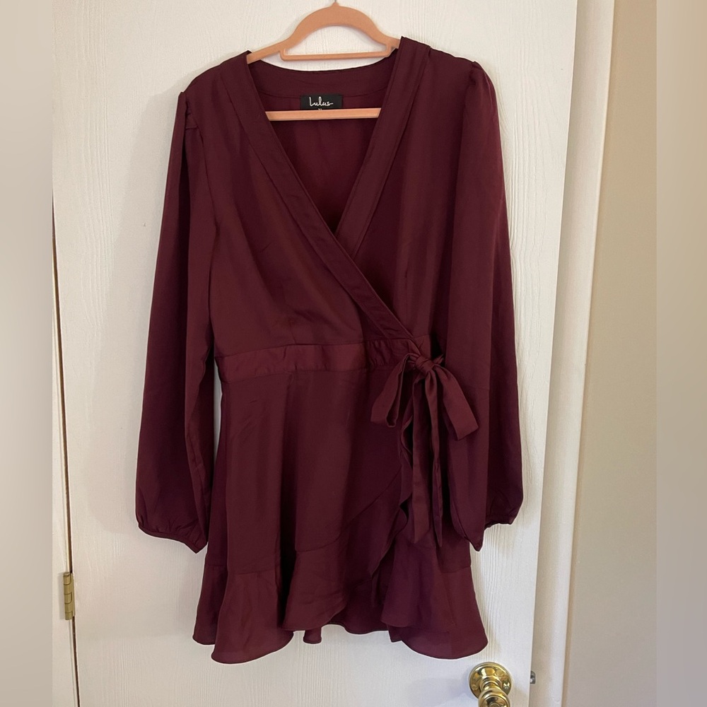 Red wrap tie dress